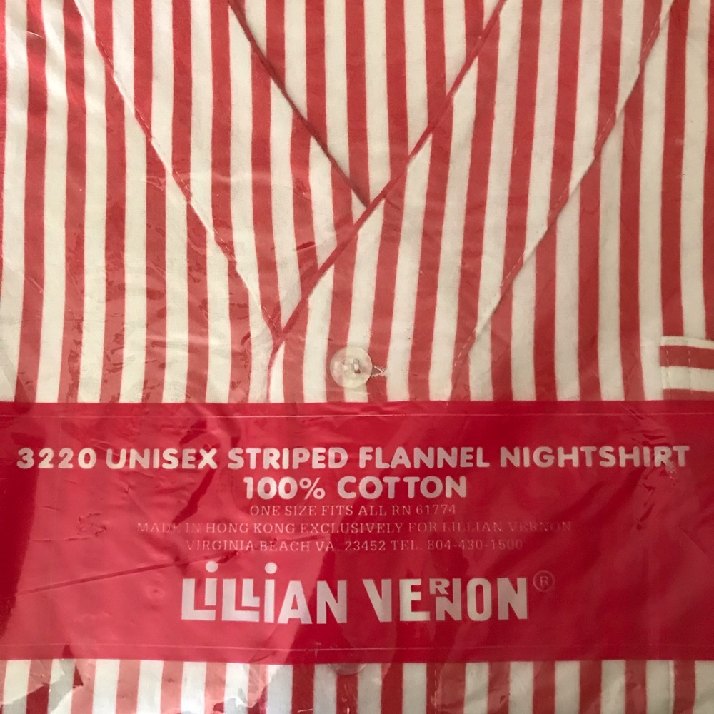 Vintage LiLLiAN VERNON Striped Cotton Flannel Nightshirt NIP NEW Unisex One Size - Picture 4 of 5